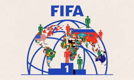 FIFA dünya sıralaması nasıl belirlenir: Dünya haritası üzerinde milli takımları simgeleyen figürler ve ortada birinci kaidesi gösteren hero infografik