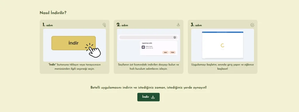 Betelli uygulama nasıl indirilir üç adımda: indir butonuna tıkla, dosyayı bul, uygulamayı başlat
